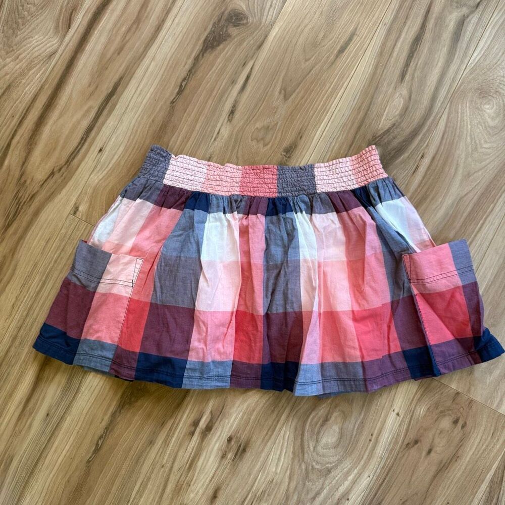 2000s Abercrombie and Fitch Women Blue Pink Plaid Pockets Y2K Mini Pull On Skirt
